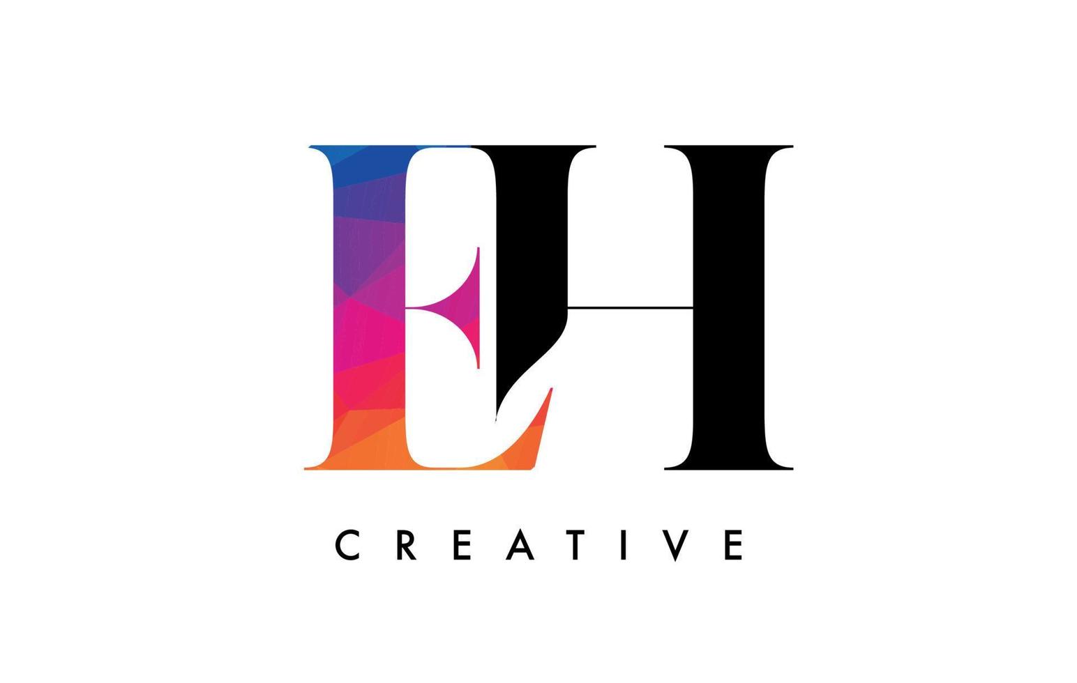 EH Letter Design with Creative Cut and Colorful Rainbow Texture vector