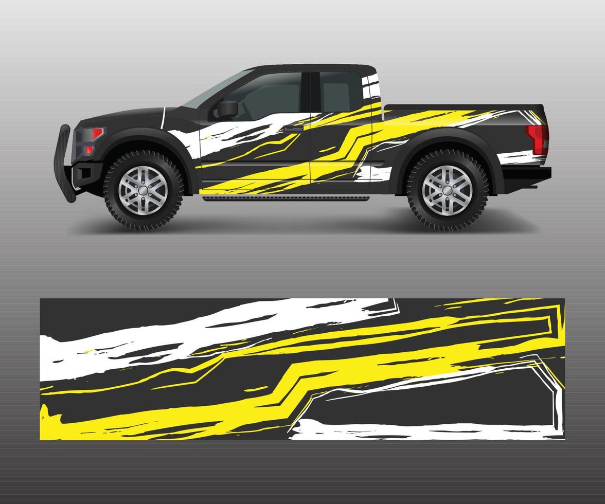 Diseños modernos de carreras de rayas abstractas gráficas para envolver vehículos, autos de carrera, velocidad offroad, rally, aventura. vector