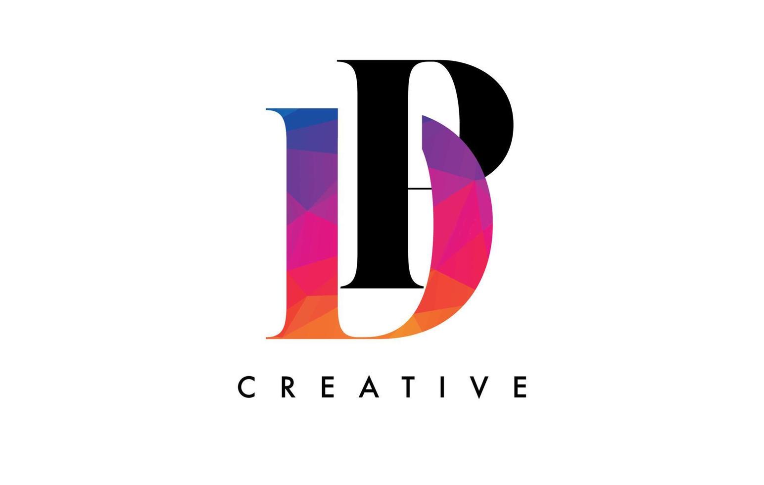 diseño de letras dp con corte creativo y textura colorida del arco iris vector