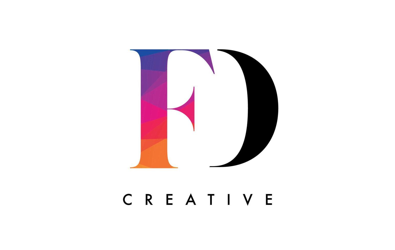 FD Letter Design with Creative Cut and Colorful Rainbow Texture vector