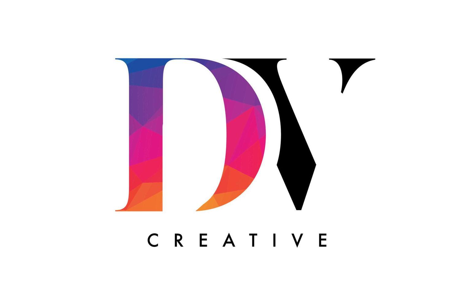 diseño de letras dv con corte creativo y textura colorida del arco iris vector