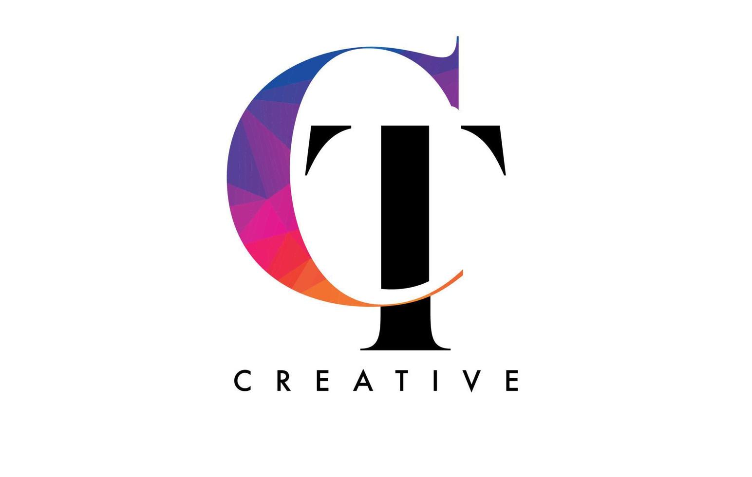 diseño de letras ct con corte creativo y textura colorida del arco iris vector