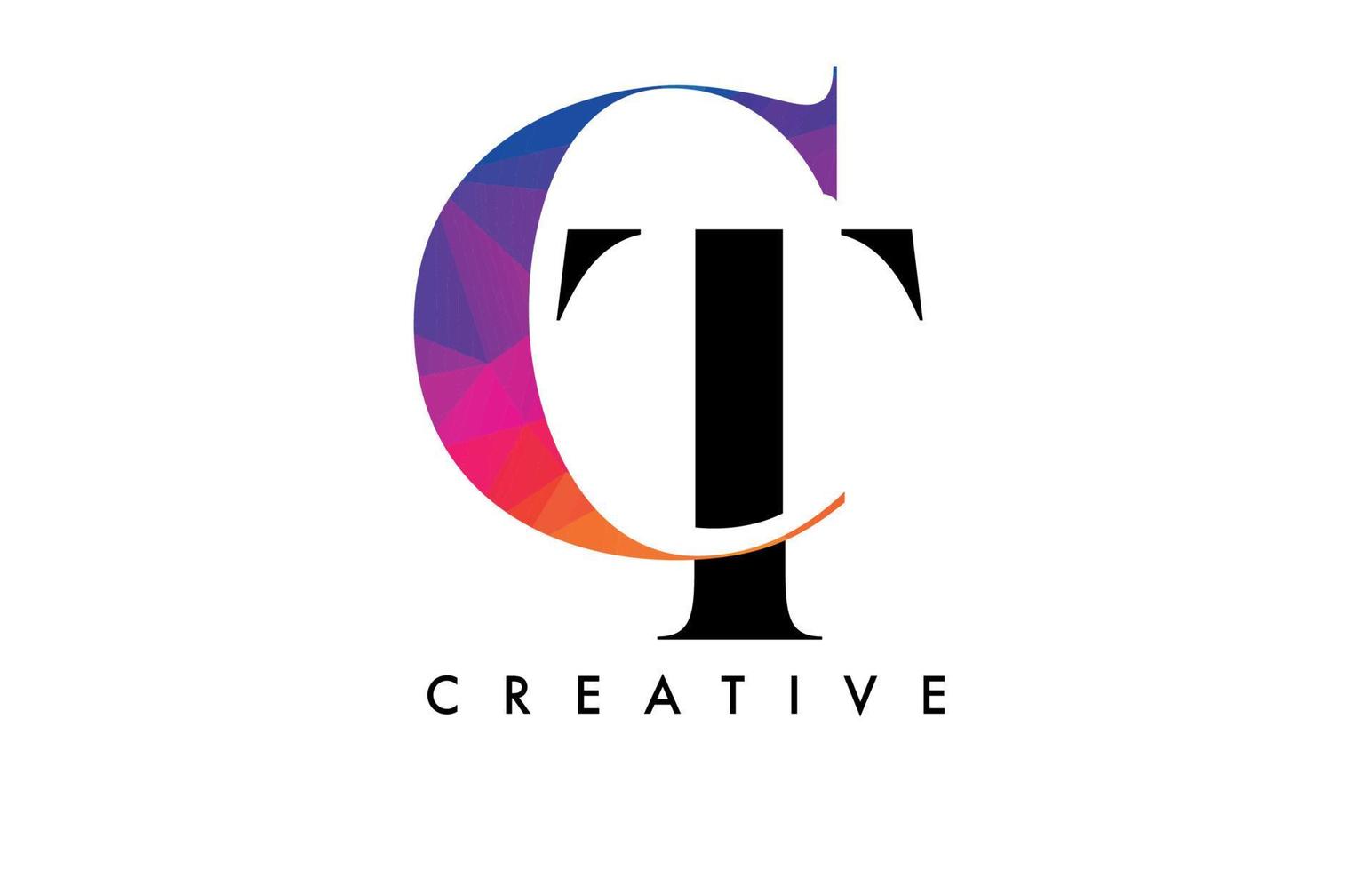 CT Letter Design with Creative Cut and Colorful Rainbow Texture vector