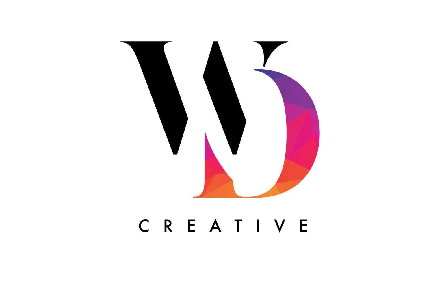 WD Letter Design with Creative Cut and Colorful Rainbow Texture vector