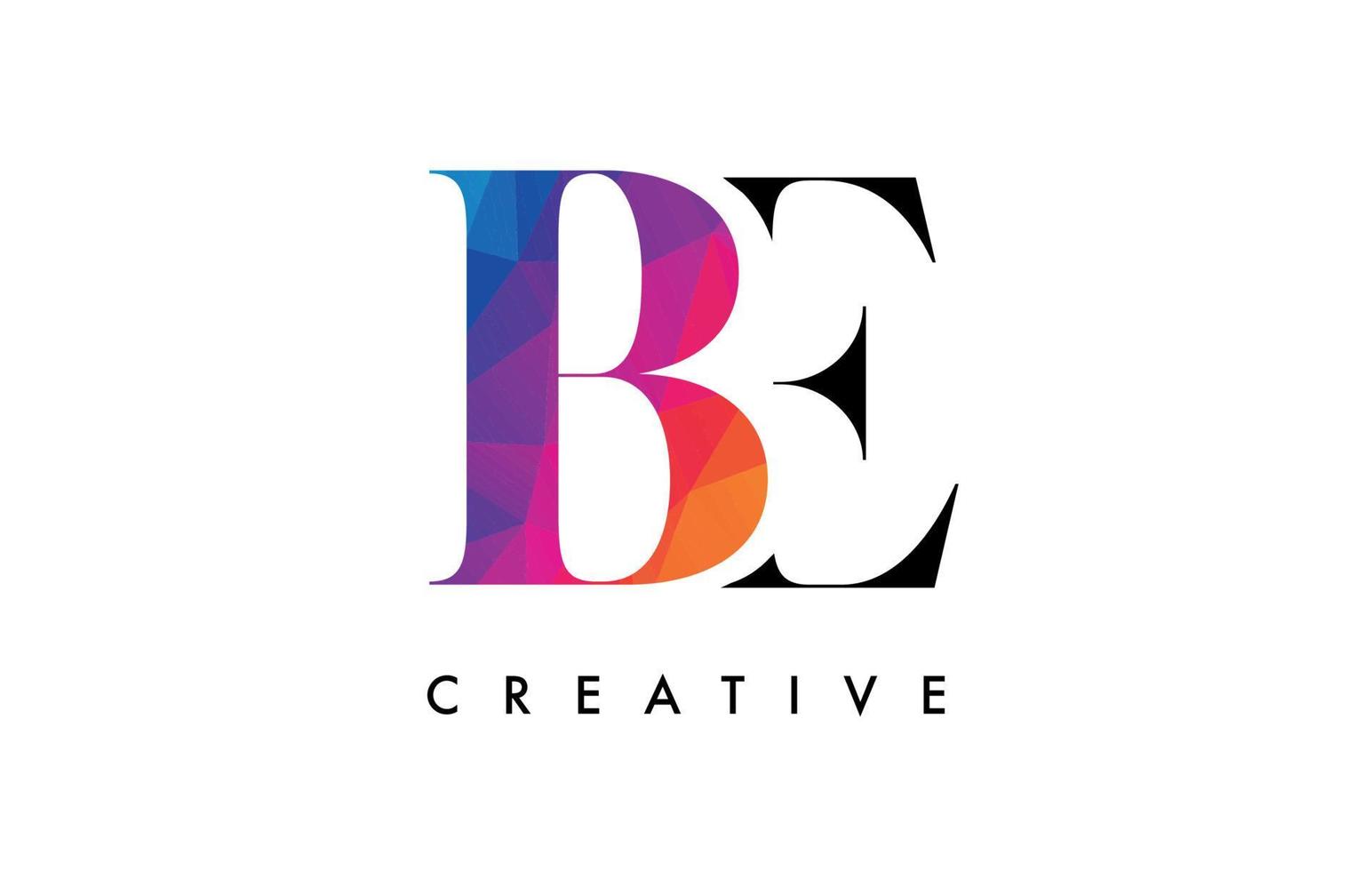 BE Letter Design with Creative Cut and Colorful Rainbow Texture vector