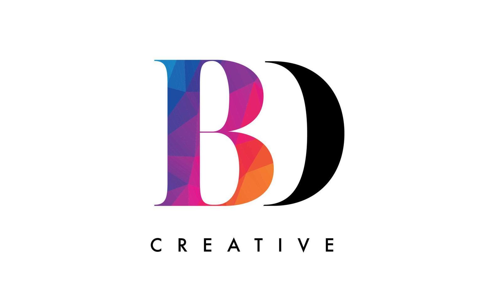 diseño de letra bd con corte creativo y textura colorida del arco iris vector
