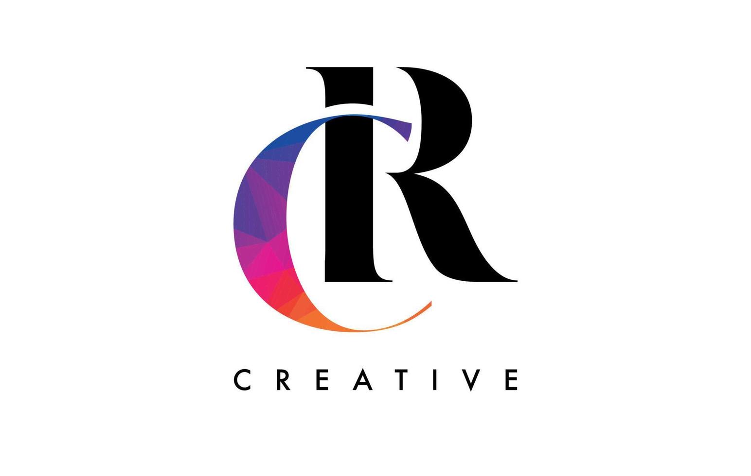 diseño de letras cr con corte creativo y textura colorida del arco iris vector