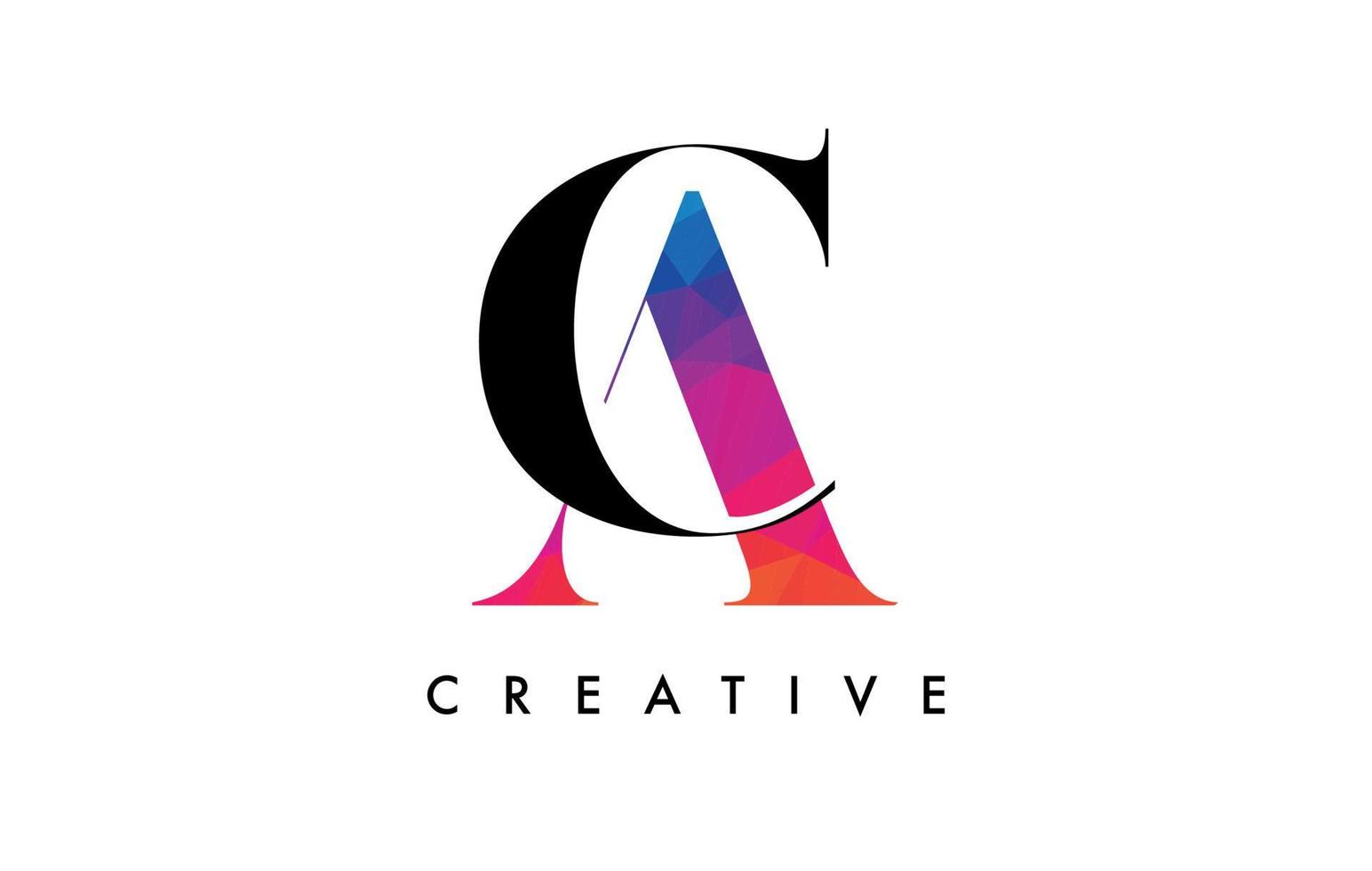diseño de letras ca con corte creativo y textura colorida del arco iris vector