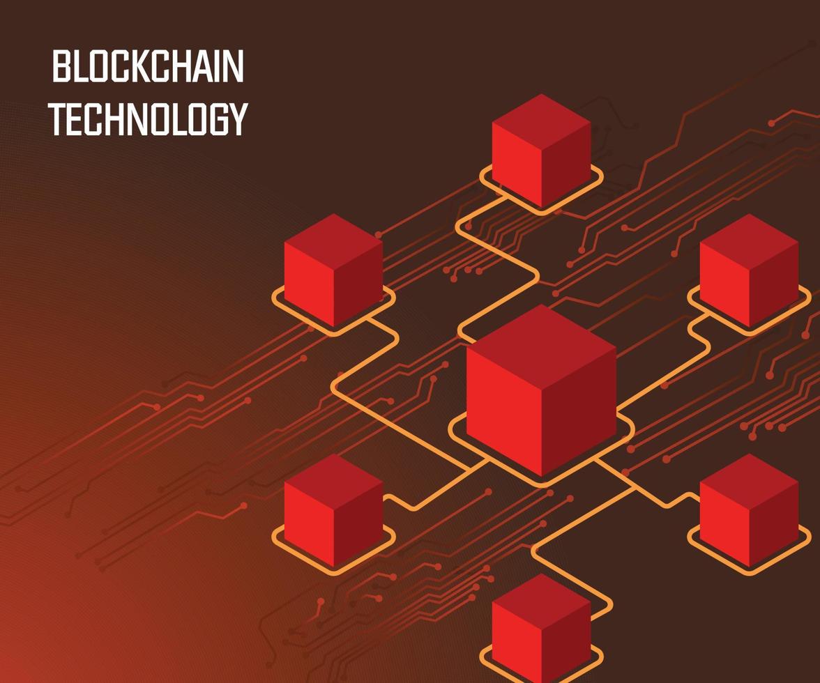 Blockchain background. Isometric digital blocks connected circuits forming a crypto chain. vector