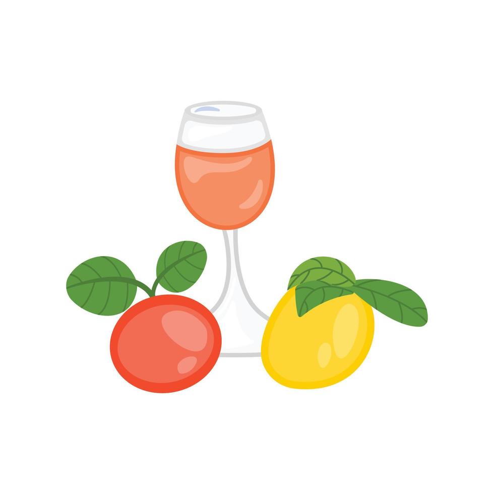 un vaso de jugo y algo de comida saludable. ilustración de concepto plano de frutas y bebidas de comer y beber natural y fresco vector