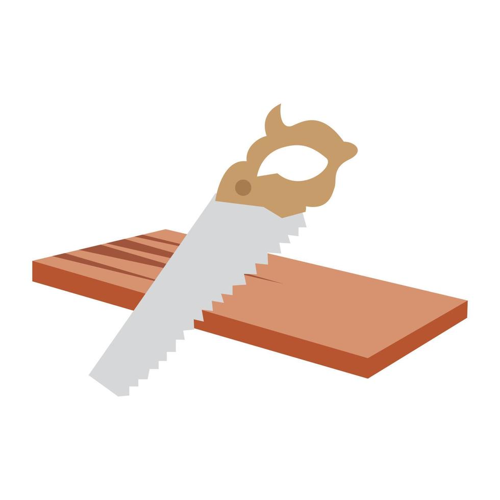 sierra para metales cortando madera ilustración vectorial, diseño plano vector