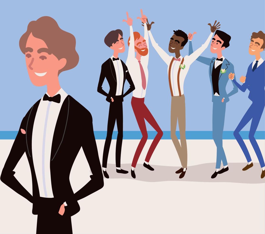 wedding groom and groomsmen character vector