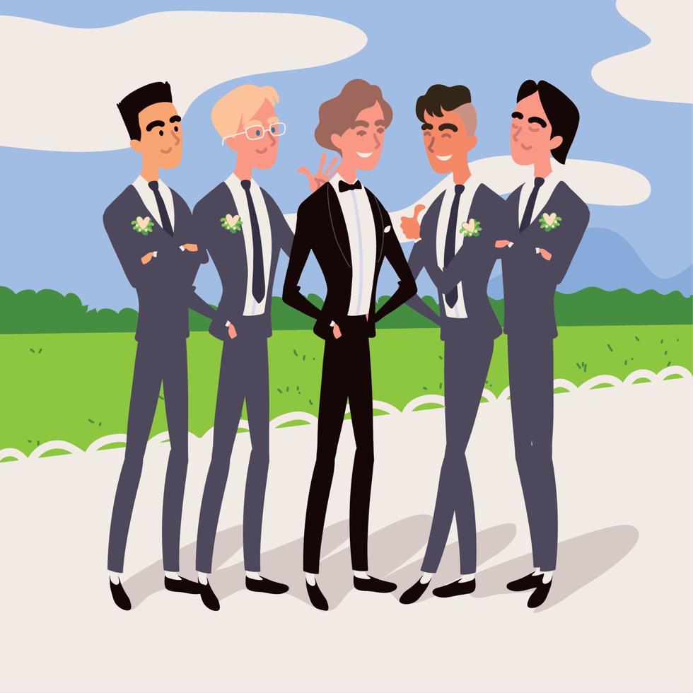 wedding day groom and groomsmen vector