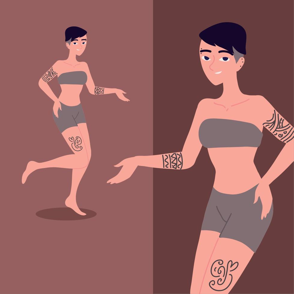 young woman with tattoo vector