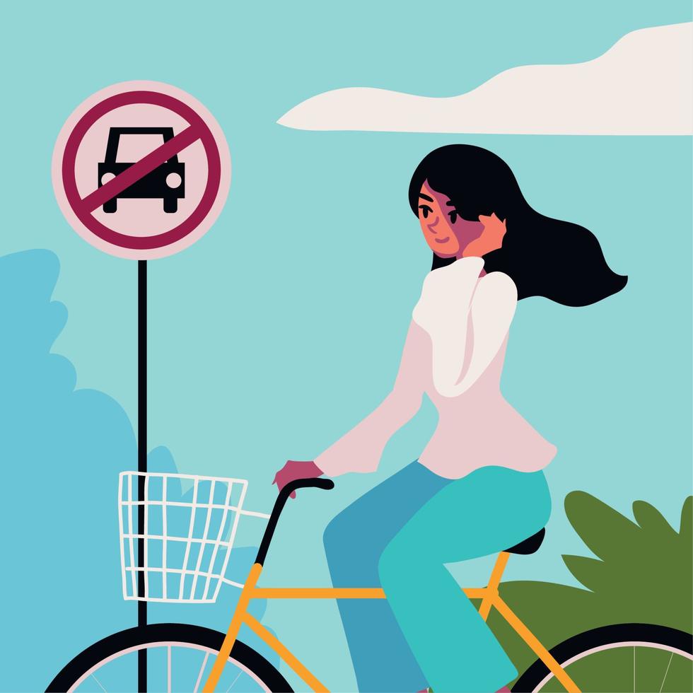 world car free day, woman in bicycle vector