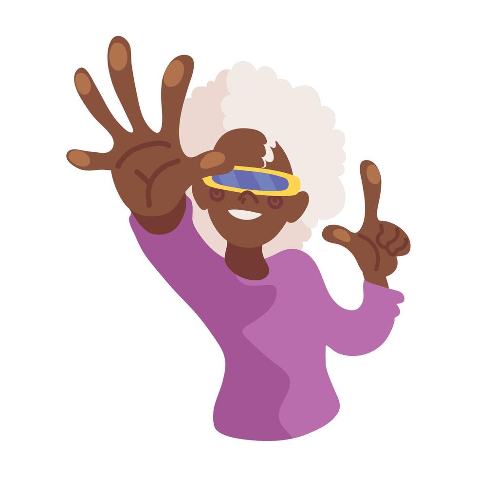 chica afro con gafas vr vector