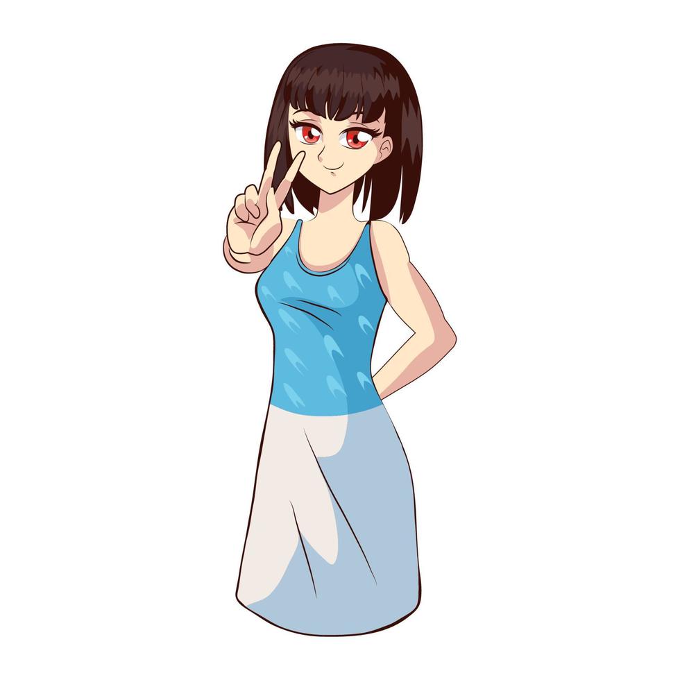 Anime girl hand peace and love vector