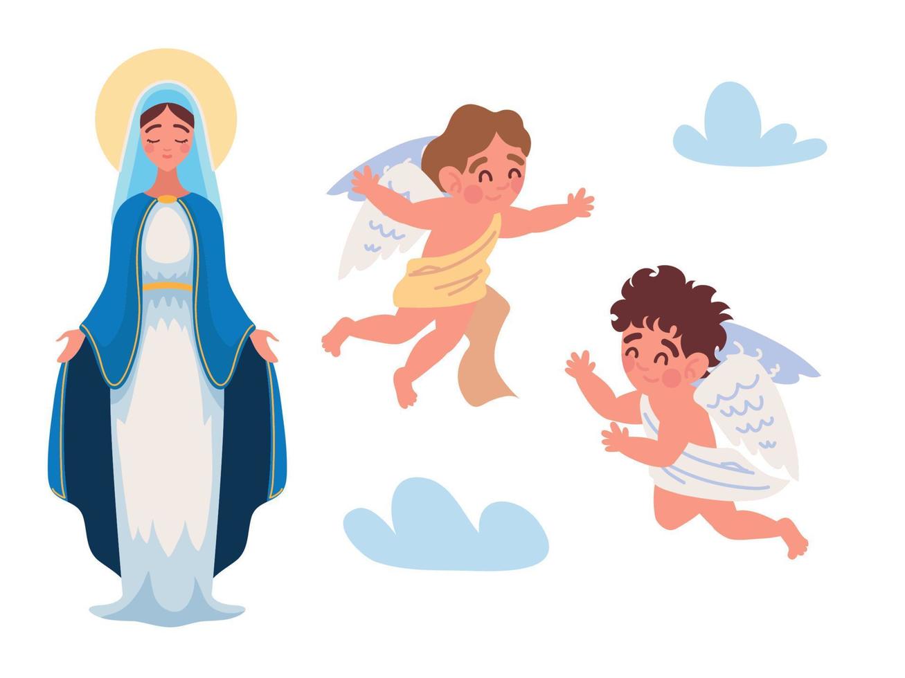 set of virgin mary and angels vector