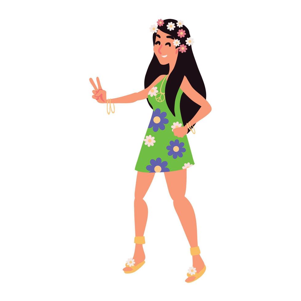 mujer hippie con flores vector