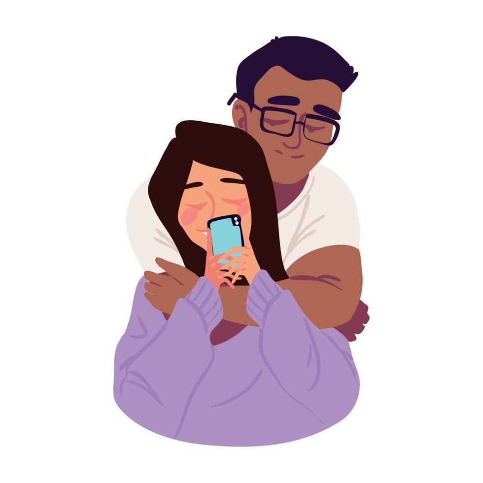 cute couple taking selfie vector