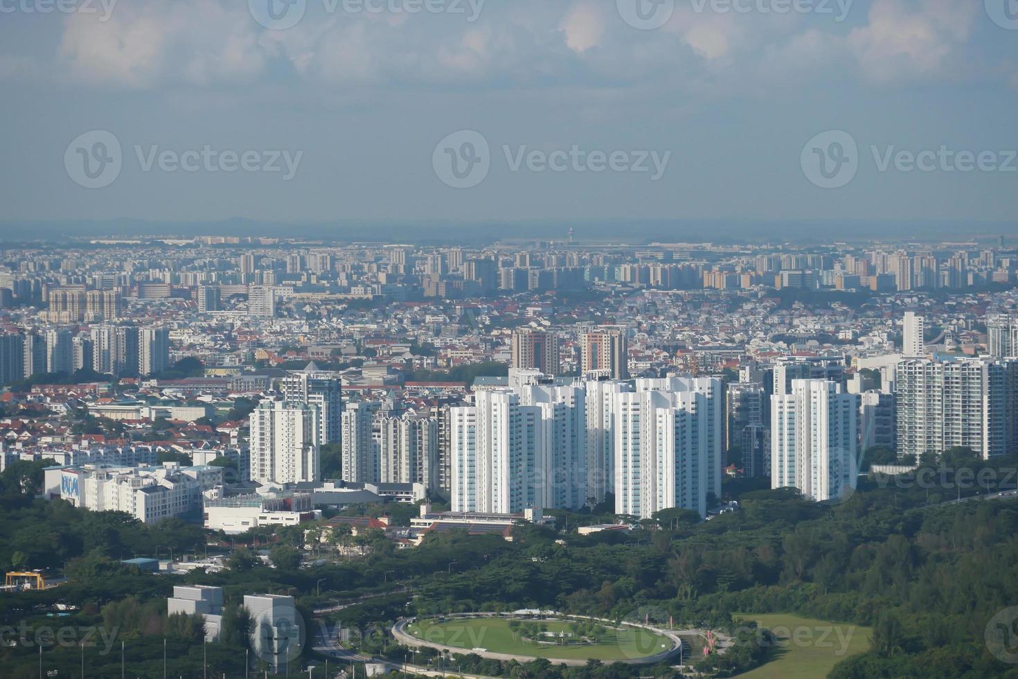 high angle view of of singapore city buildings at morning photo
