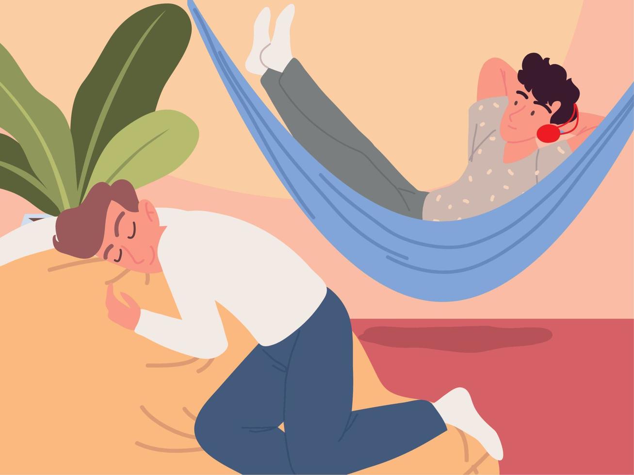 men at home relaxing vector