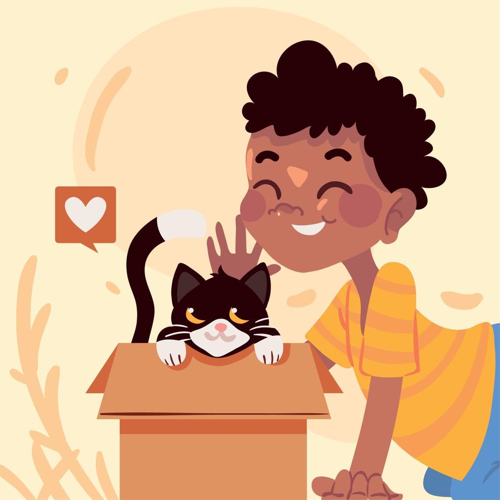 niño adoptó un gato vector