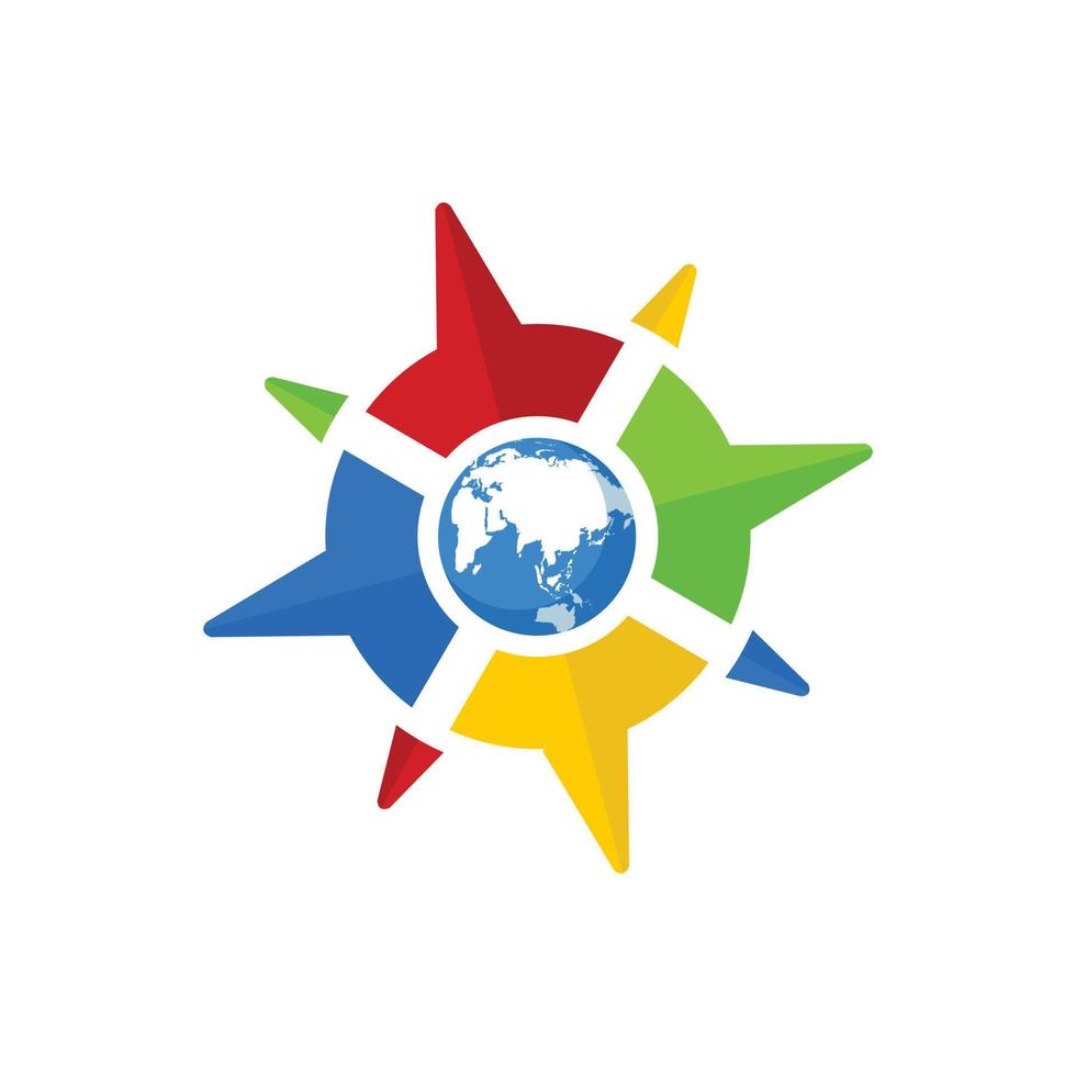 Compass and globe of world colorful icon vector design