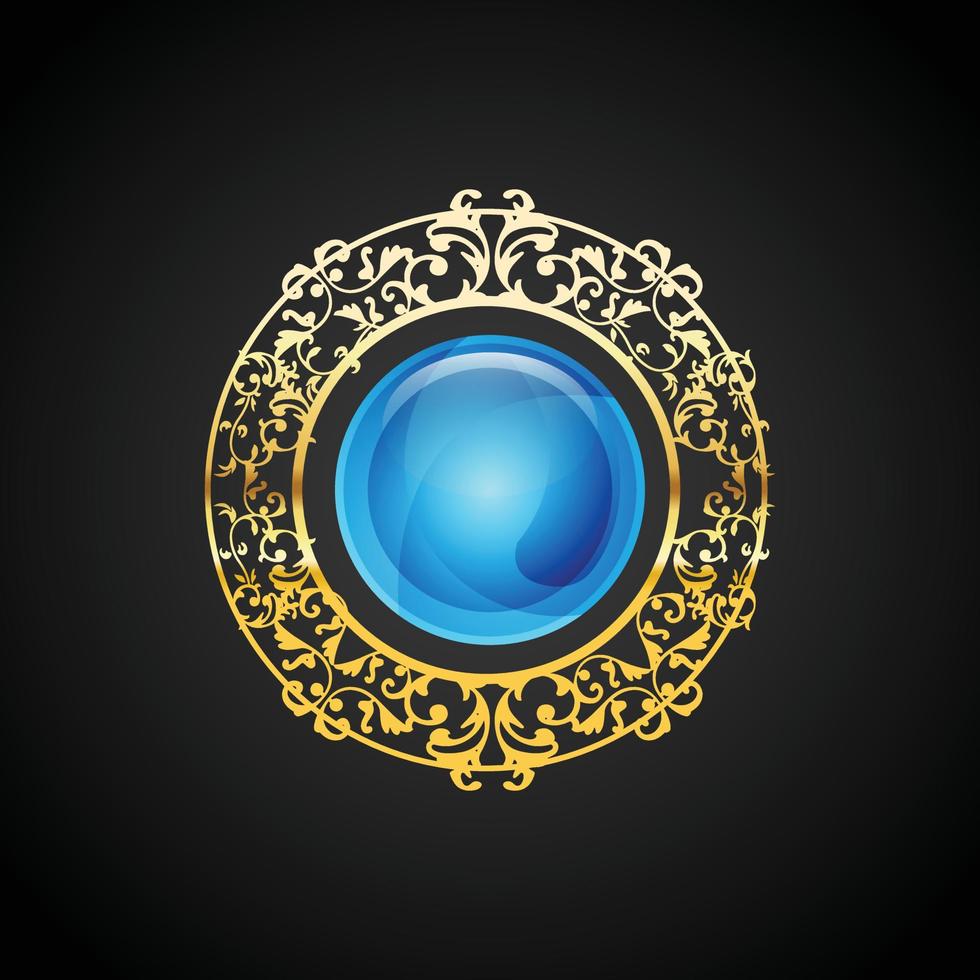 Blue emerald luxury jewelry emblem vector design floral ornament vintage style