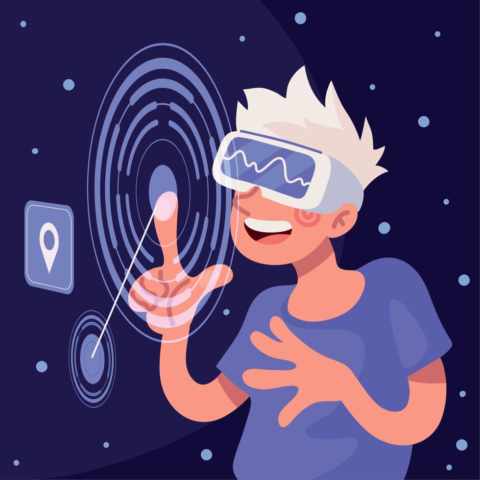 teenage wearing VR playing in metaverse vector