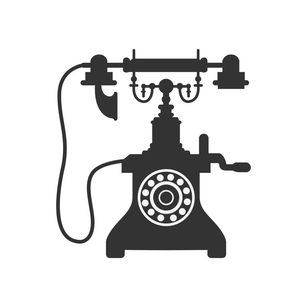 silueta en blanco y negro de un viejo vector de teléfono vintage