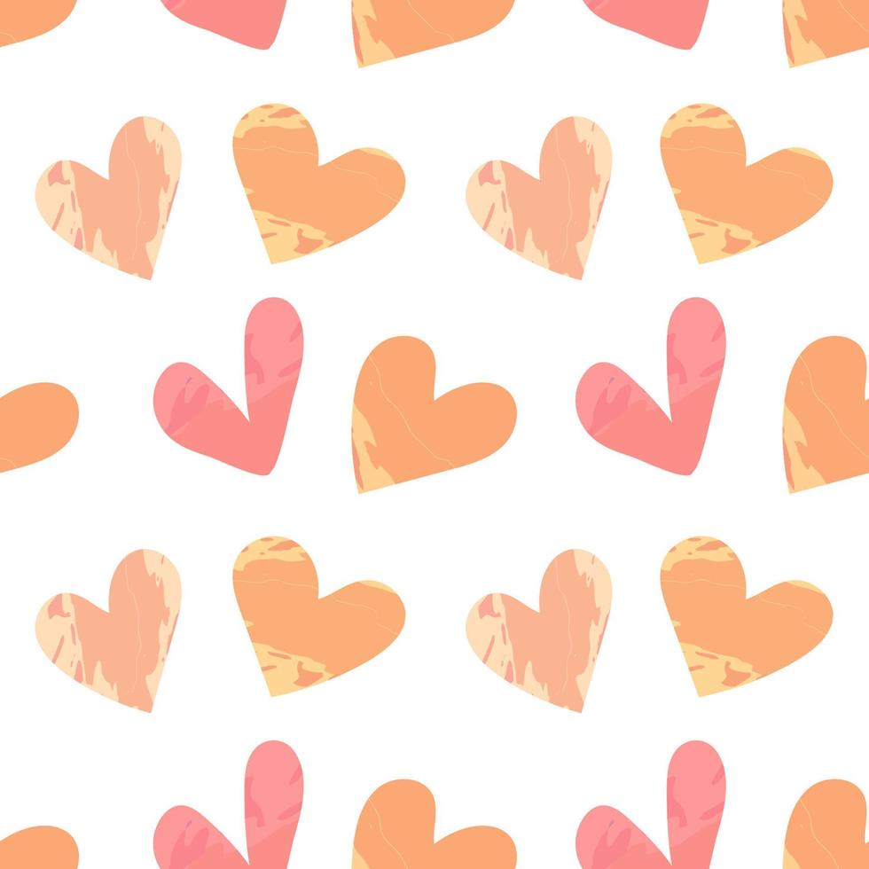Seamless pattern vector illustration with hand drawn hearts beige and pink