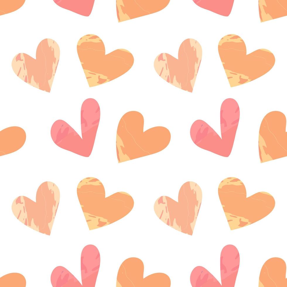 Seamless pattern vector illustration with hand drawn hearts beige and pink