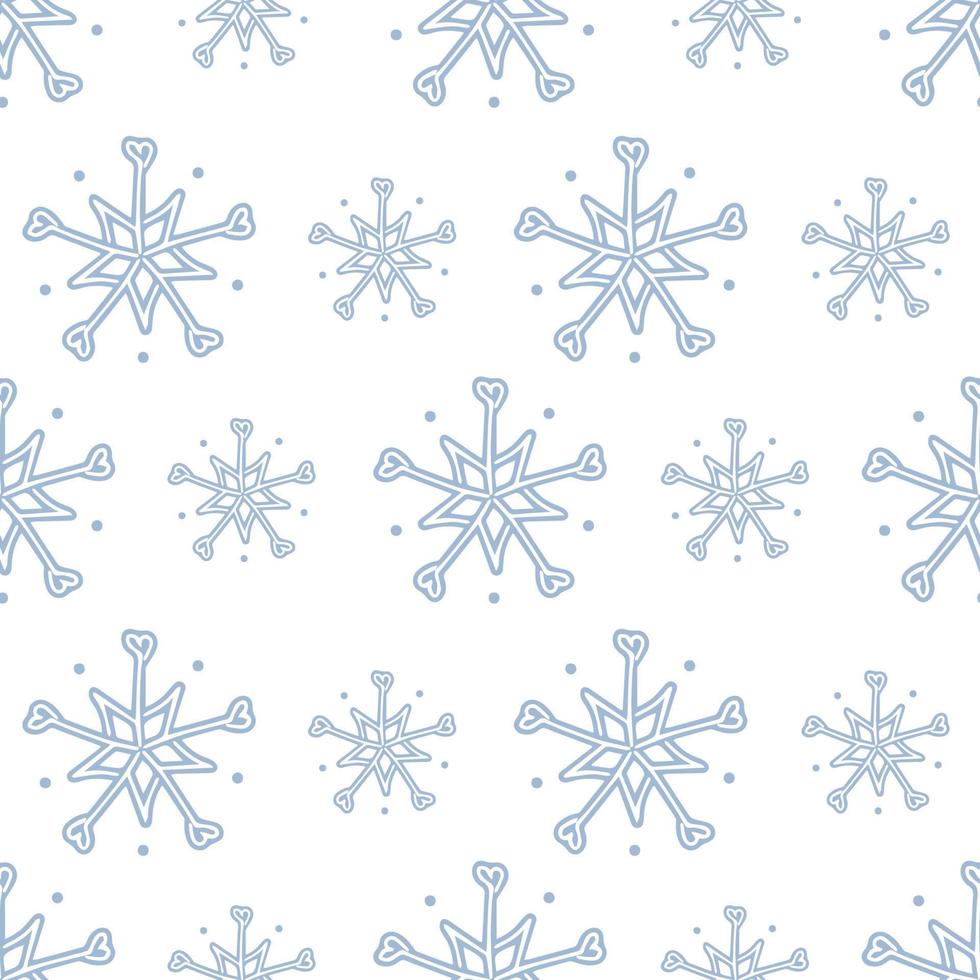 Snowfkake vector seamless pattern in dusty blue and white colours