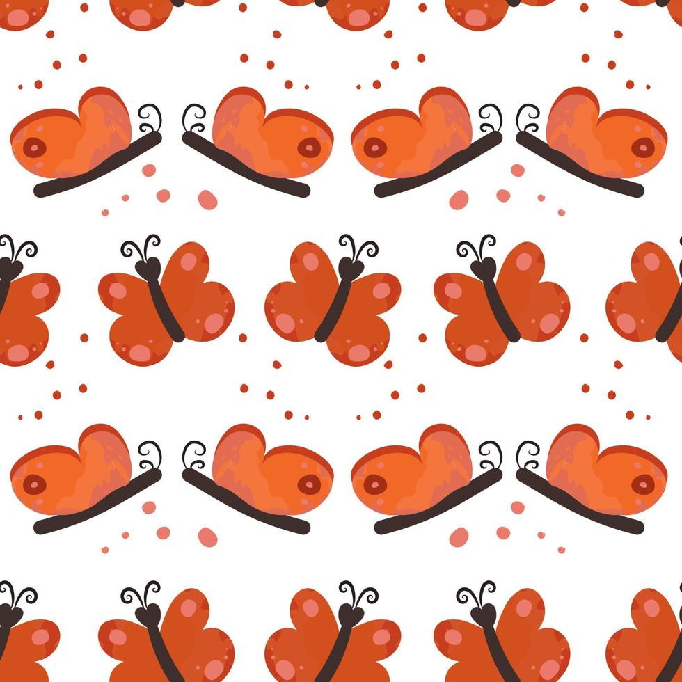 Childish butterfly seamless vector pattern in red and white colours