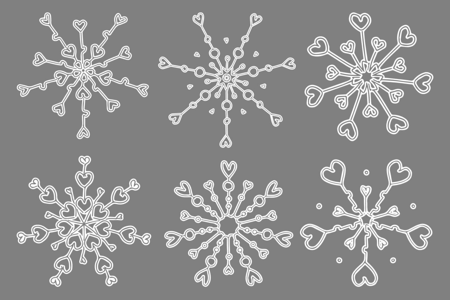 Beautiful fantasy white snowflake vector illustration set