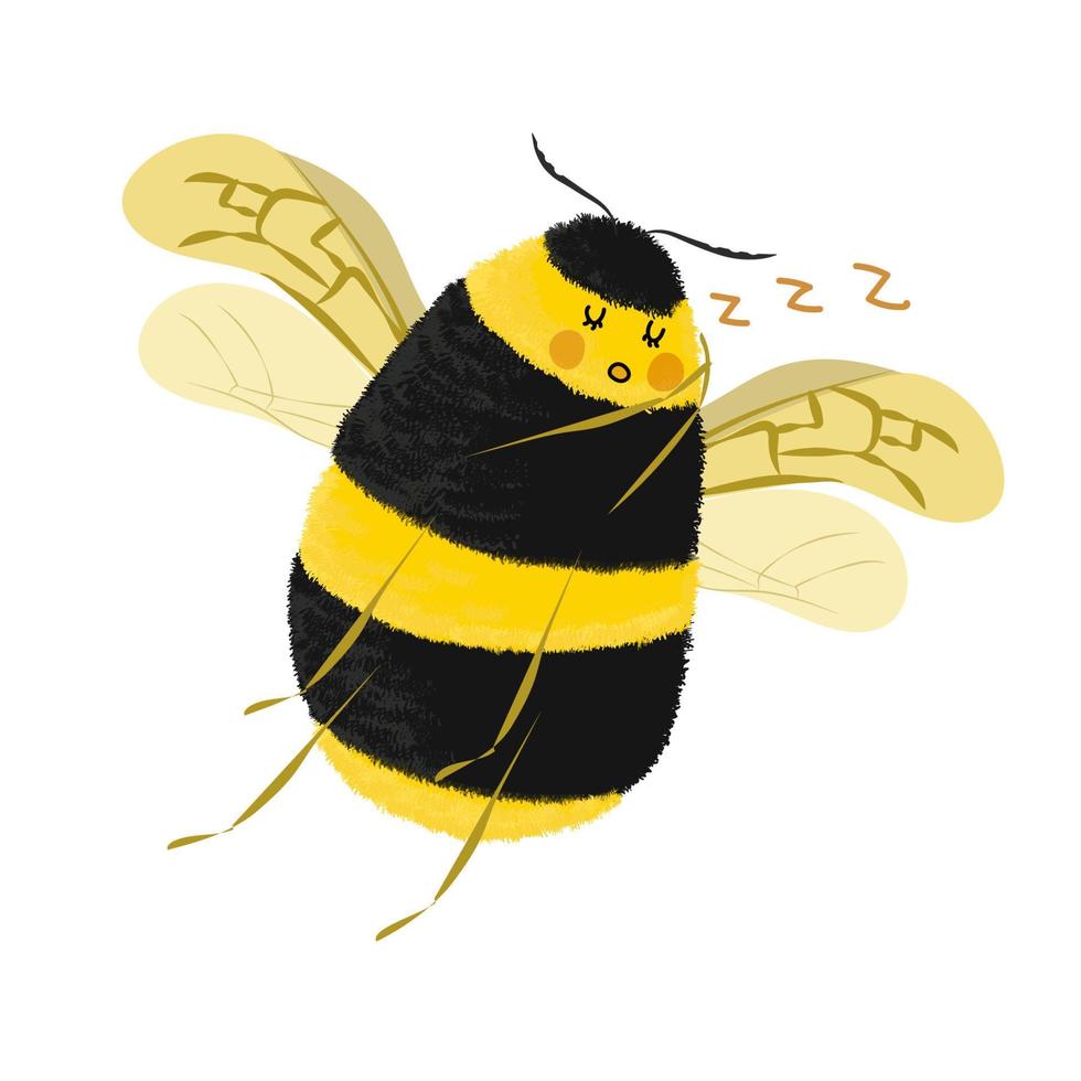 Cute fluffy sleeping bumblebee vector illustration