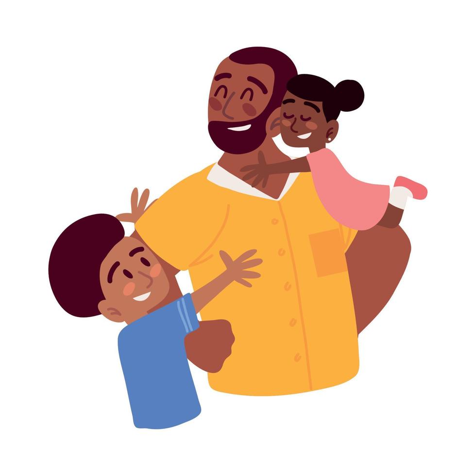 afro dad with his kids vector