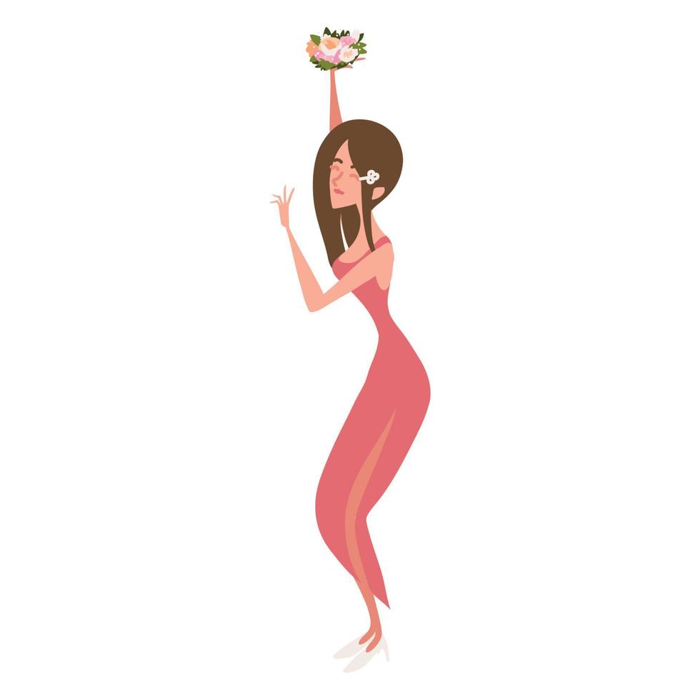 dama de honor con ramo de flores vector