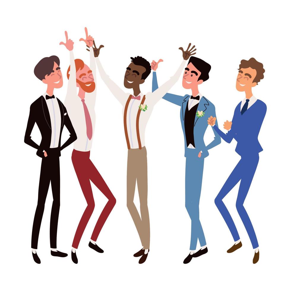 happy groom and groomsmen vector