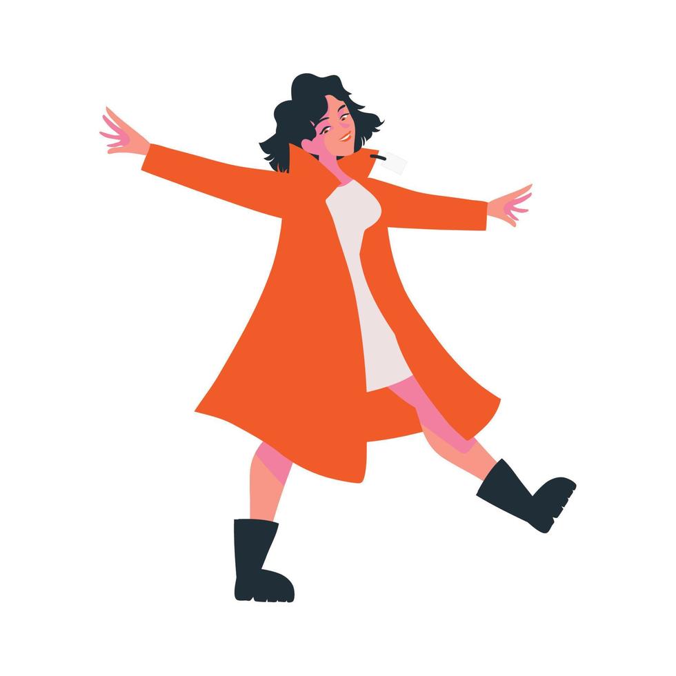 happy woman with coat vector