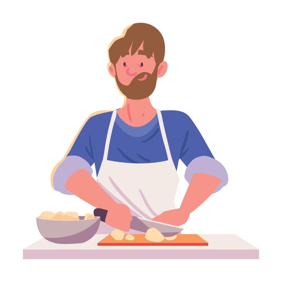 hombre cocinando papas vector