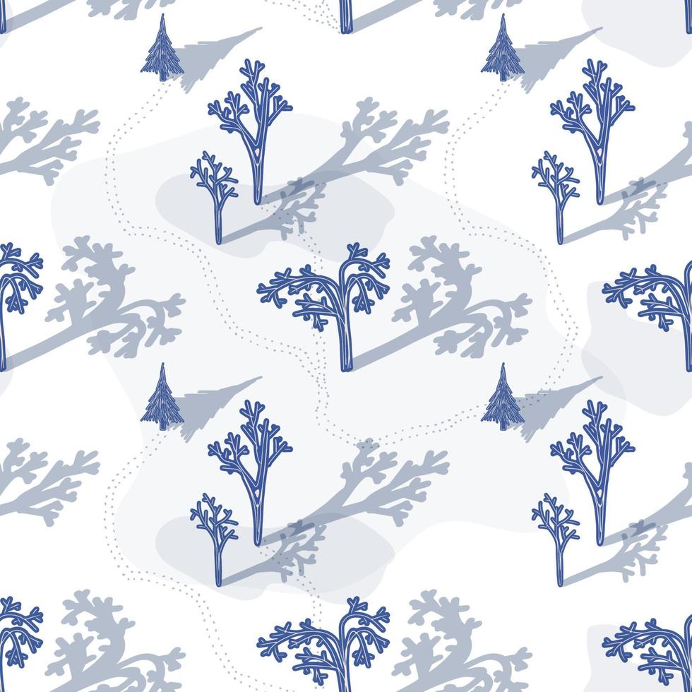 Winter bare tree vector seamless pattern set in blue and white colours