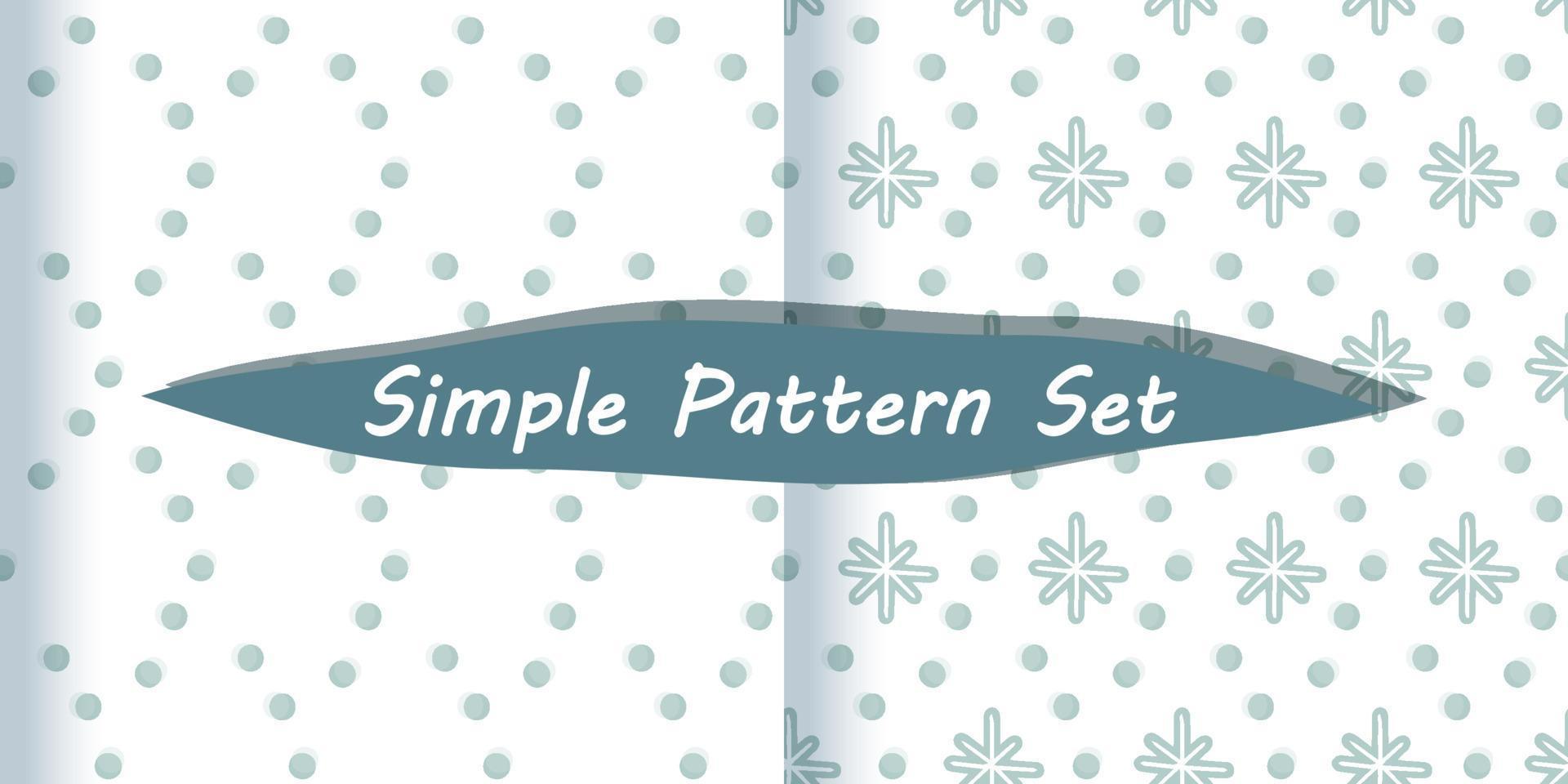 Seamless vector pattern set of polka dot and snowflakes in dusty blue and white colours