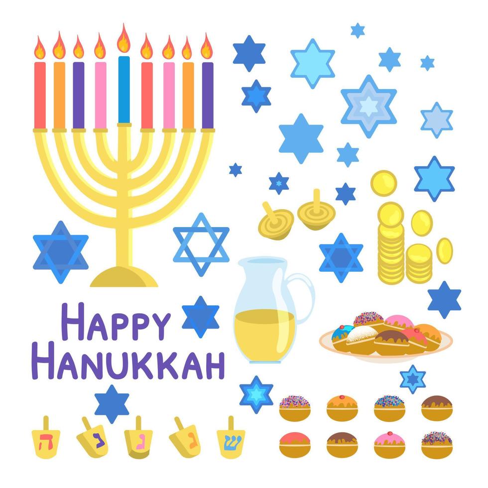 feliz hanukkah conjunto ilustración vectorial aislado sobre fondo blanco vector