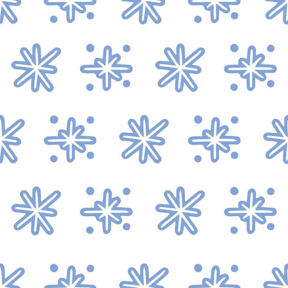 Childish snowfkake vector seamless pattern in white and blue colours