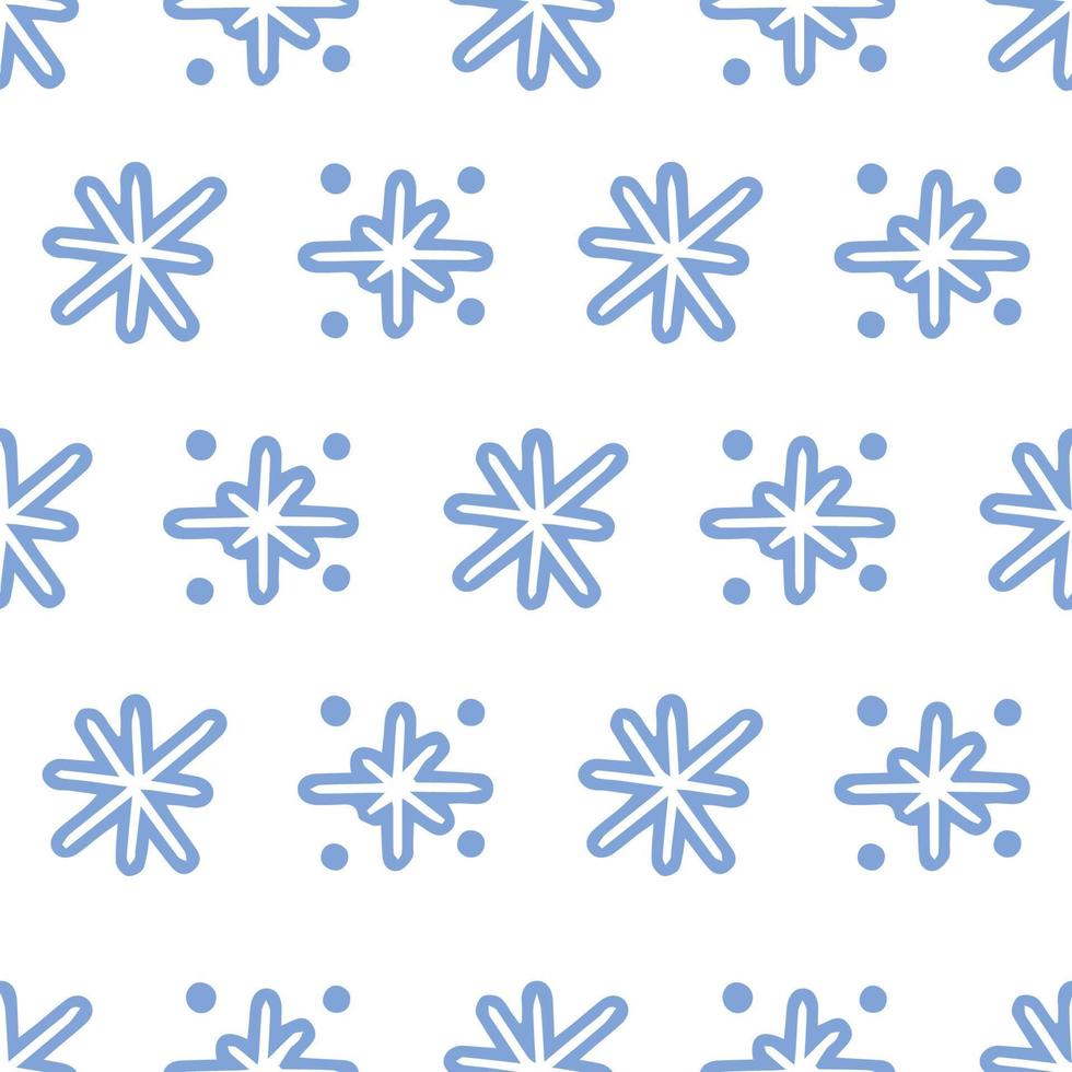 Childish snowfkake vector seamless pattern in white and blue colours