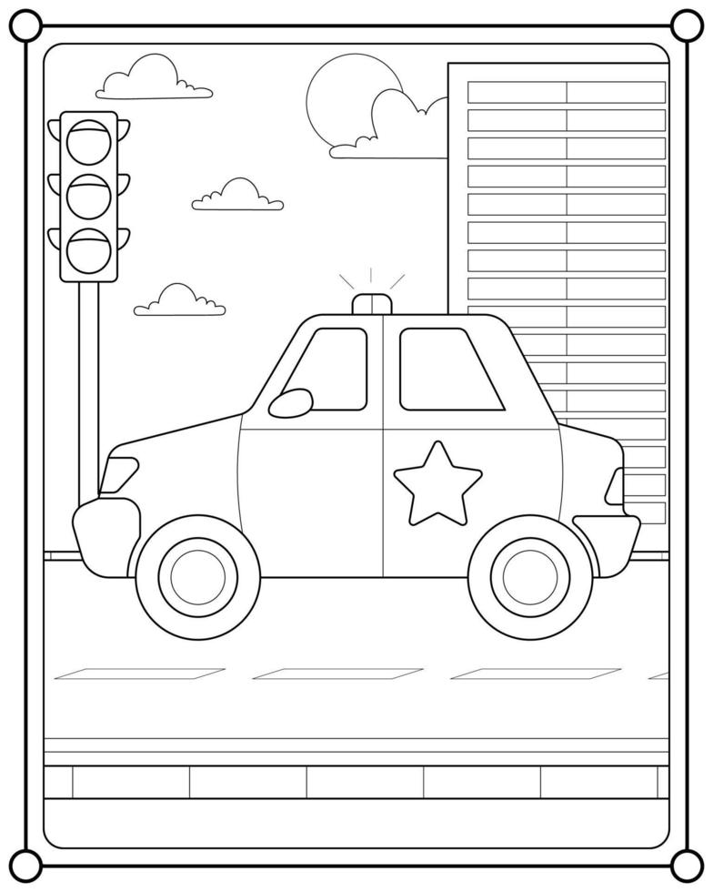 Police car suitable for children's coloring page vector illustration