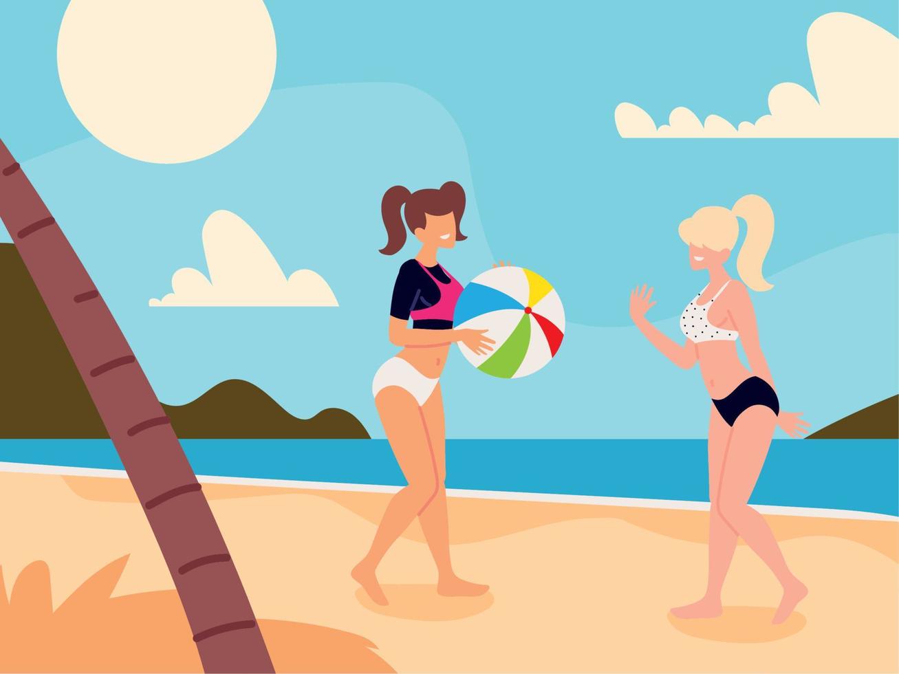 women with beach ball vector