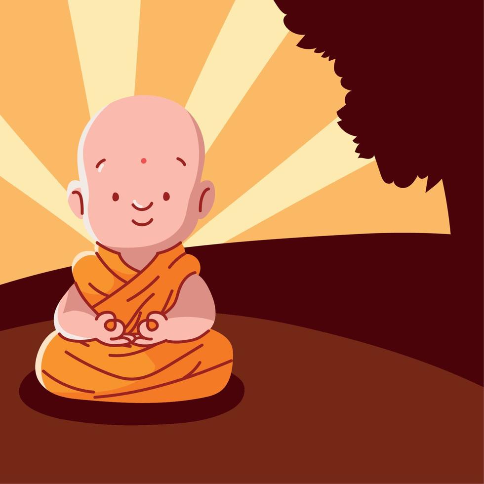 cartoon monk in lotus pose vector